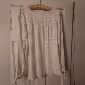 Ladies long sleeve blouse, LOFT, size M, ivory w black soft stripe